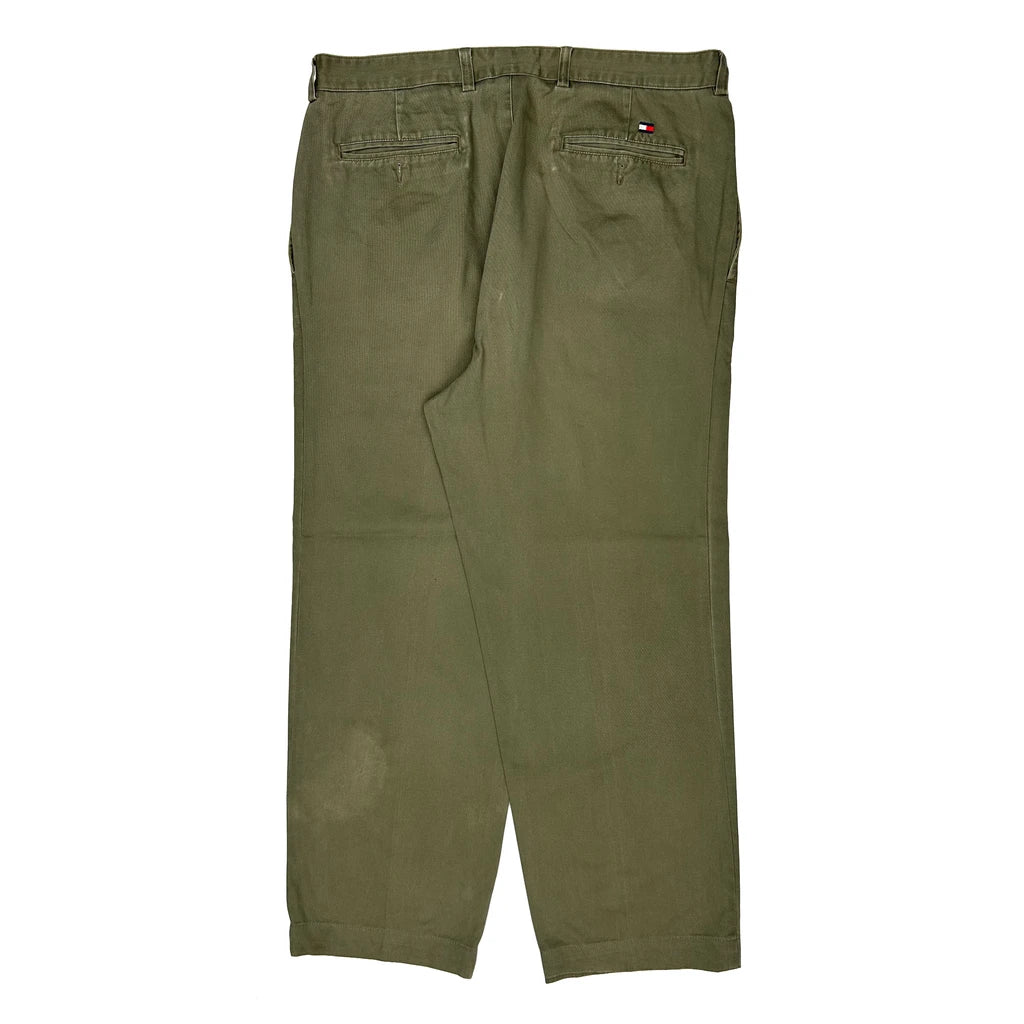 Tommy Hilfiger Wide Leg Pleated Chinos - 38W 30L Green Cotton