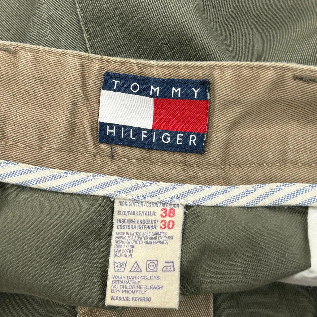 Tommy Hilfiger Wide Leg Pleated Chinos - 38W 30L Green Cotton - Image 6
