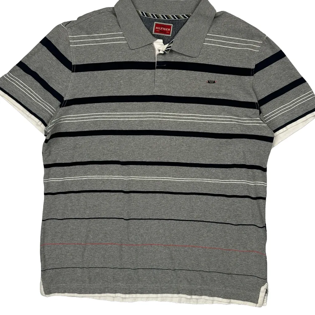 Tommy Hilfiger Denim Striped Polo Shirt - XL Grey Cotton - Image 6