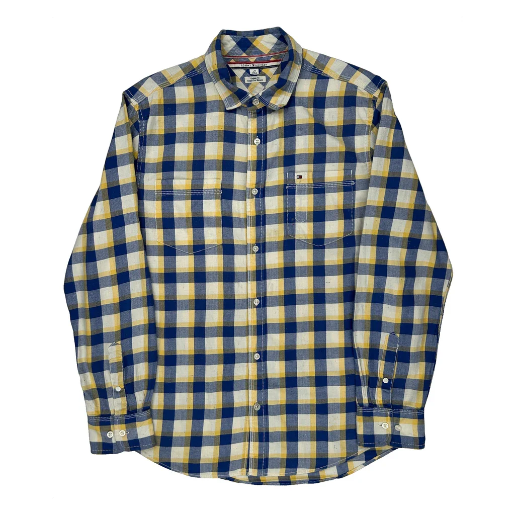 Tommy Hilfiger Checked Flannel Shirt - Large Blue Cotton