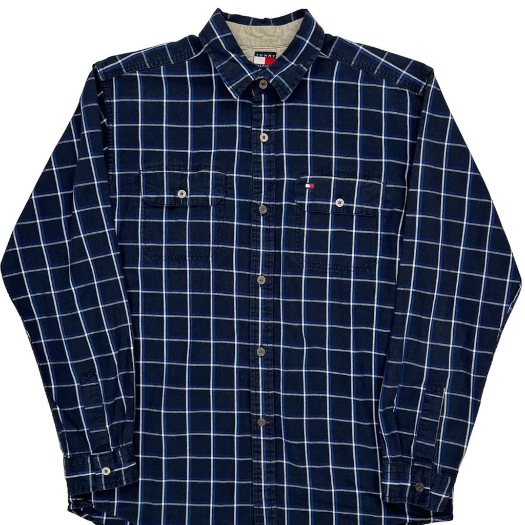 Tommy Hilfiger Checked Flannel Shirt - XL Blue Cotton - Image 5