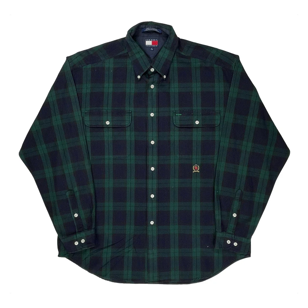 Tommy Hilfiger Checked Flannel Shirt - XL Green Cotton