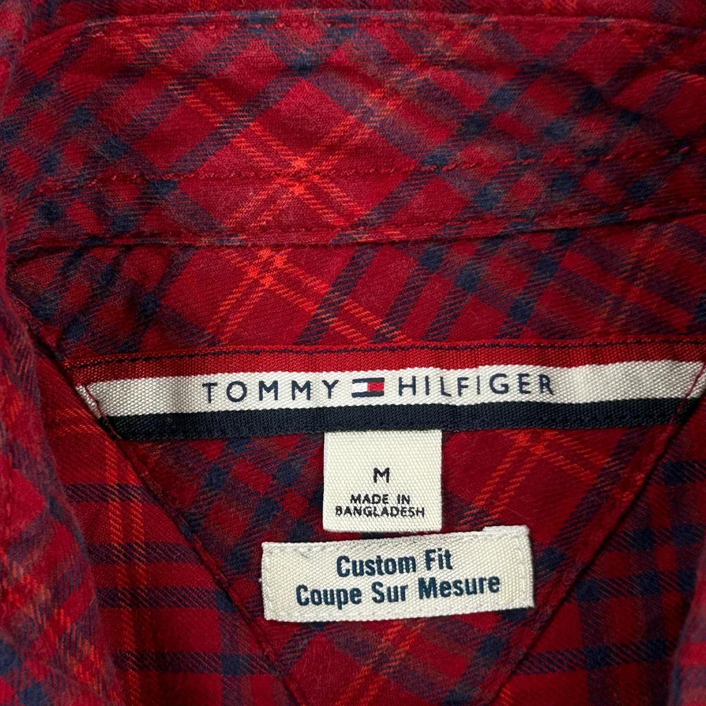Tommy Hilfiger Checked Flannel Shirt - Medium Red Cotton - Image 3