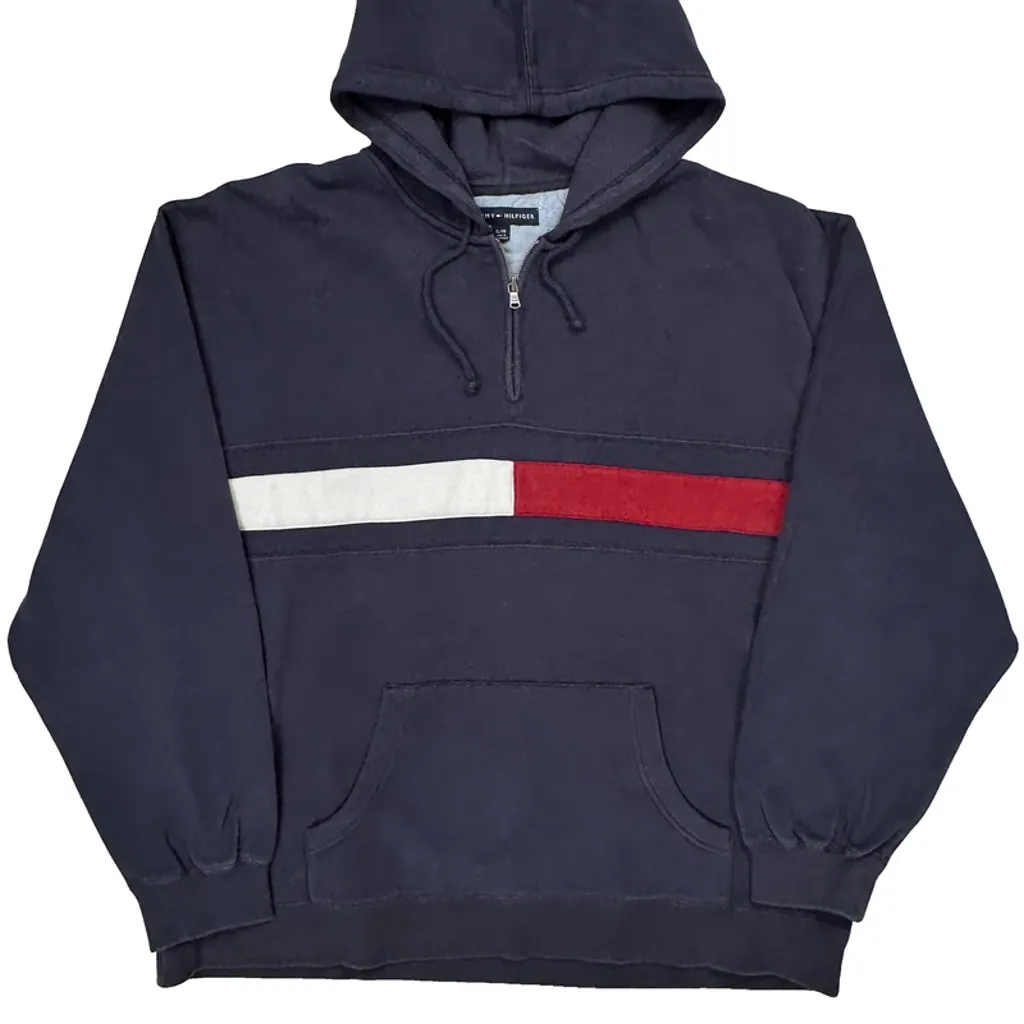 Tommy Hilfiger Striped Hoodie - XL Navy Cotton - Image 5