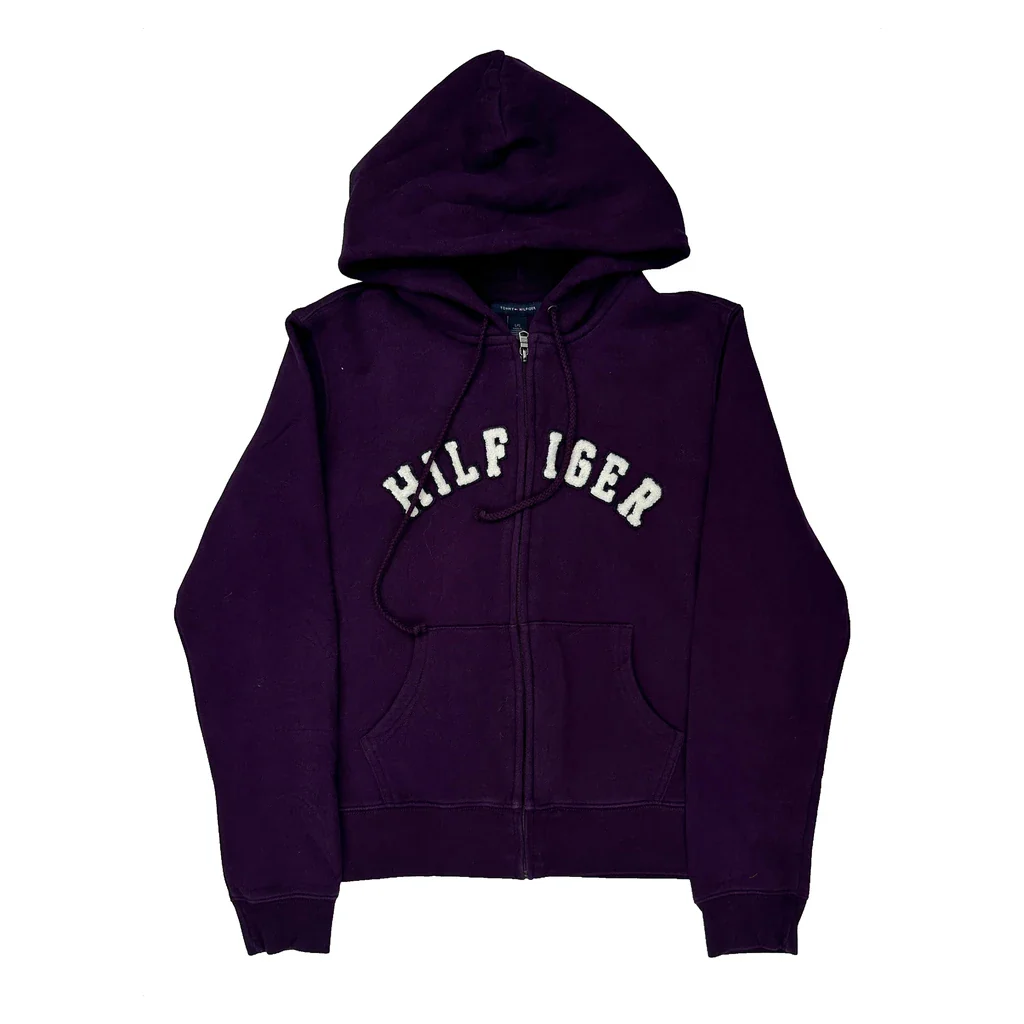 Tommy Hilfiger Spellout Hoodie - Large Purple Cotton