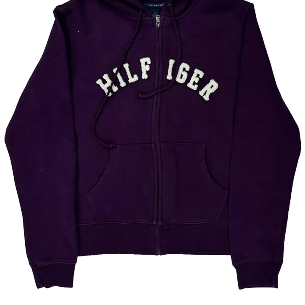 Tommy Hilfiger Spellout Hoodie - Large Purple Cotton - Image 4