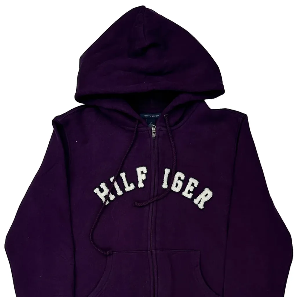 Tommy Hilfiger Spellout Hoodie - Large Purple Cotton - Image 5
