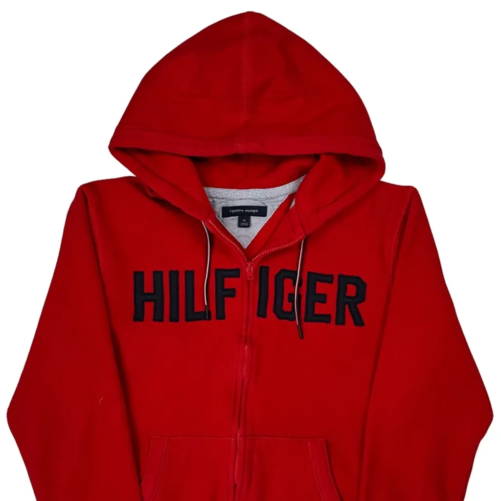 Tommy Hilfiger Spellout Hoodie - Medium Red Cotton - Image 4