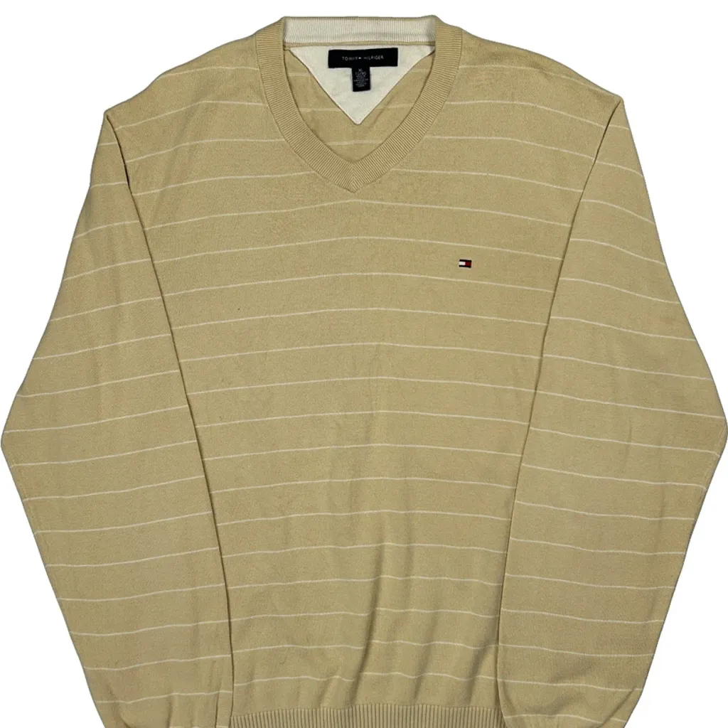 Tommy Hilfiger Striped Jumper - XL Beige Cotton - Image 4