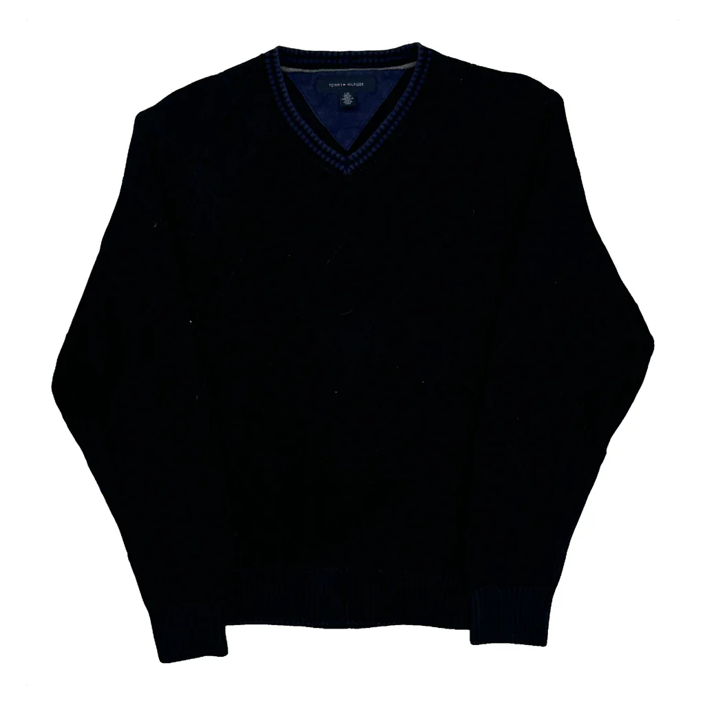 Tommy Hilfiger Argyle Jumper - Large Black Cotton