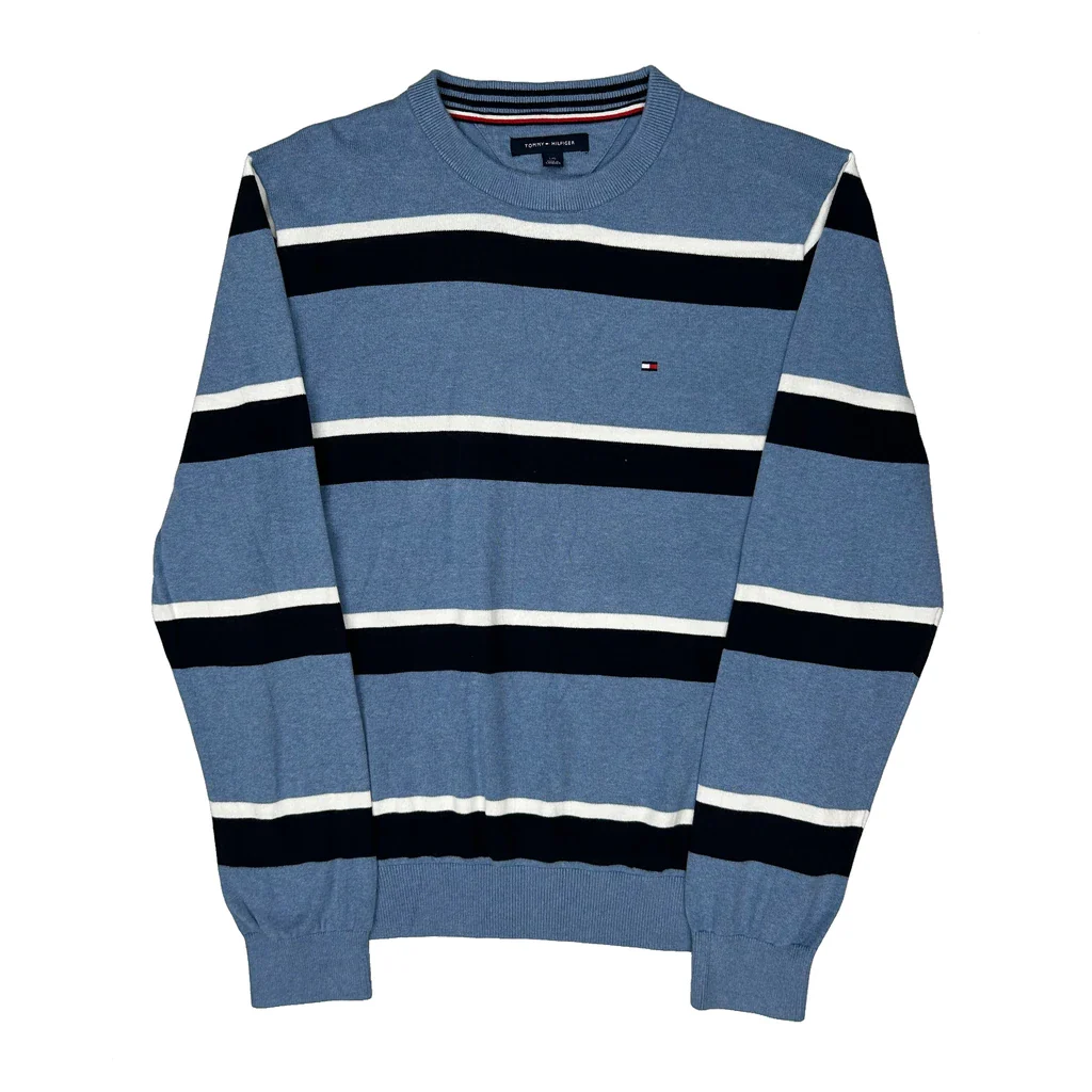 Tommy Hilfiger Striped Jumper - Large Blue Cotton