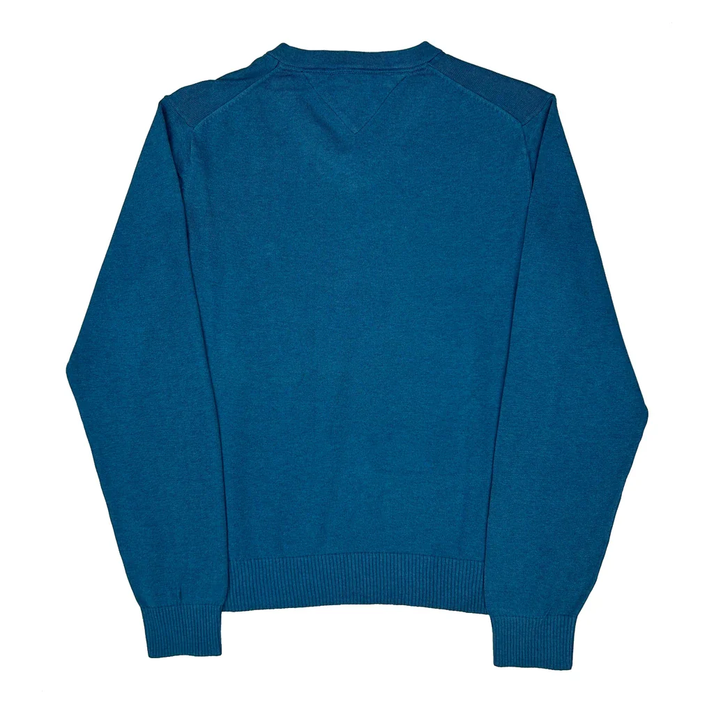 Tommy Hilfiger V-Neck Jumper - Medium Blue Cotton - Image 2
