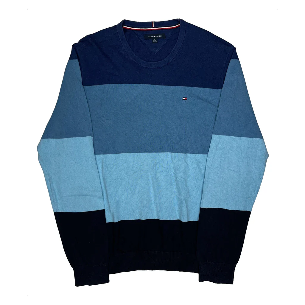 Tommy Hilfiger Striped Jumper - XL Blue Cotton