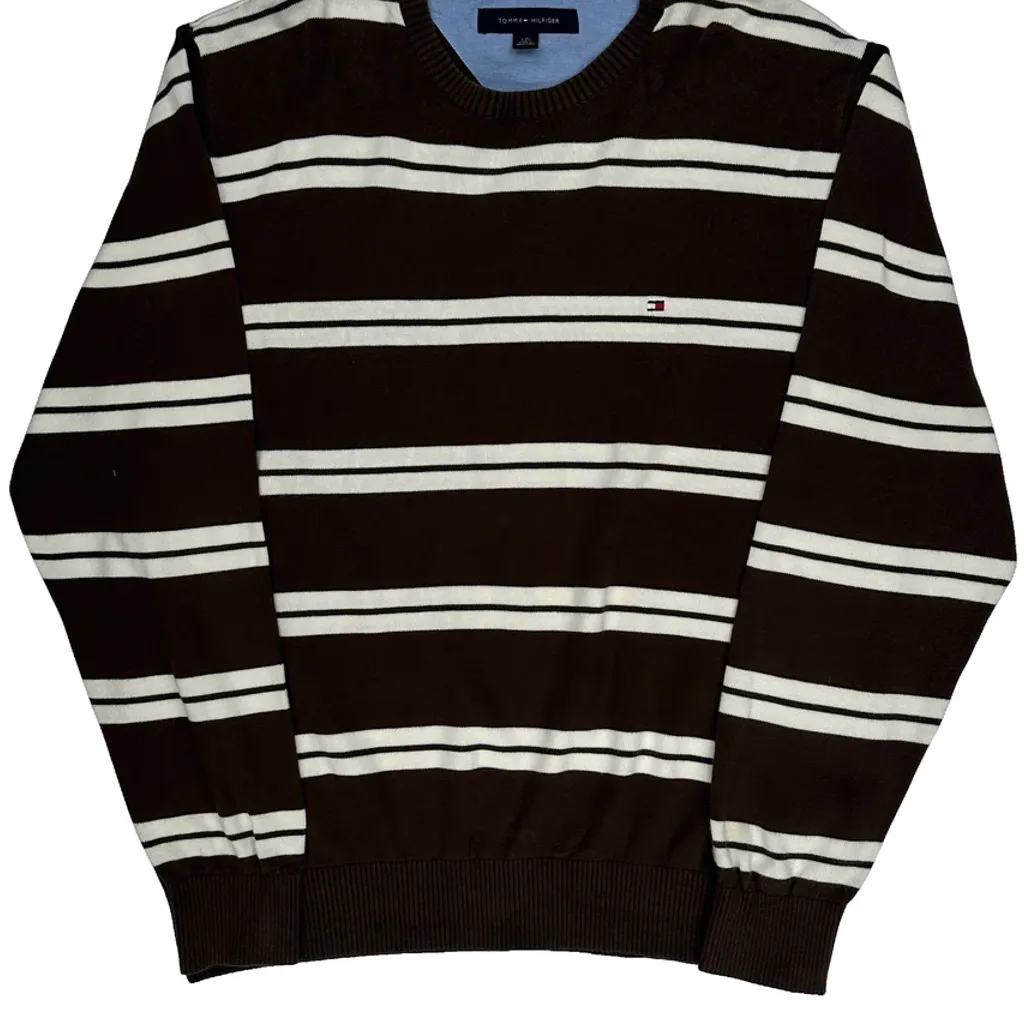 Tommy Hilfiger Striped Jumper - Large Brown Cotton - Image 5
