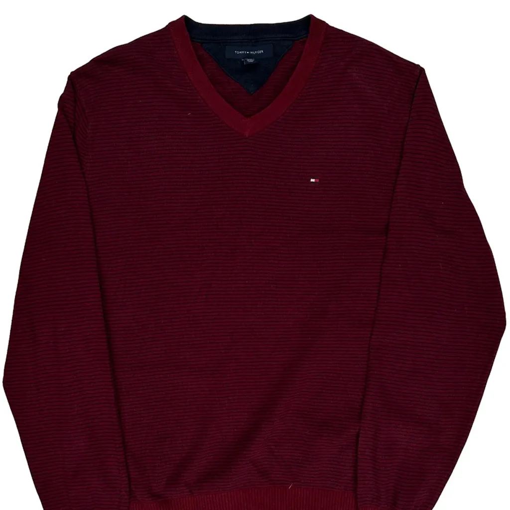 Tommy Hilfiger Striped Jumper - Medium Burgundy Cotton - Image 4