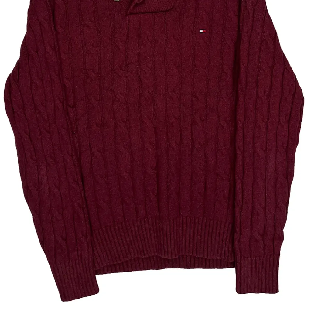 Tommy Hilfiger Jumper - Small Burgundy Cotton Blend - Image 5
