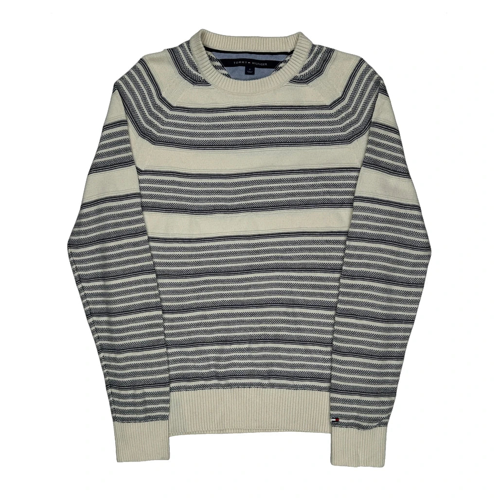 Tommy Hilfiger Striped Jumper - Medium Cream Cotton