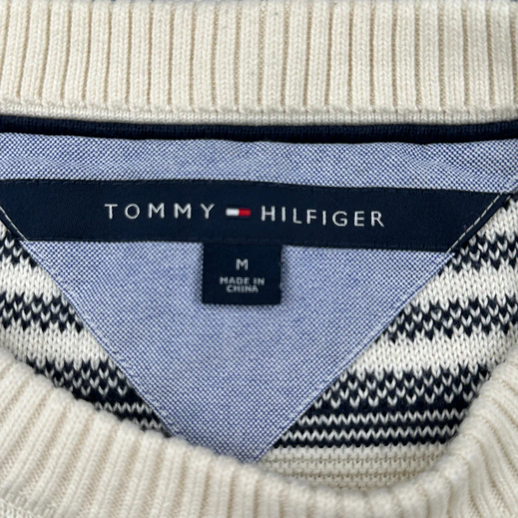 Tommy Hilfiger Striped Jumper - Medium Cream Cotton - Image 3