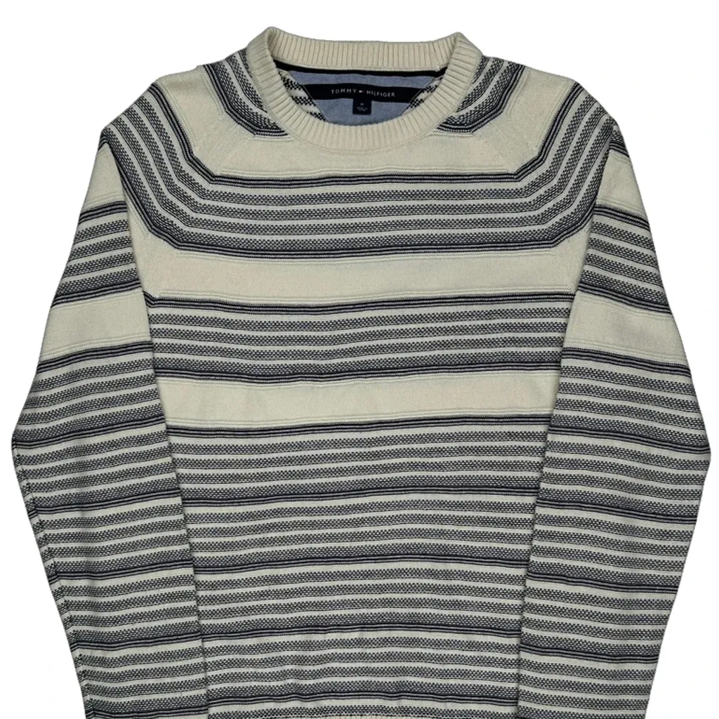 Tommy Hilfiger Striped Jumper - Medium Cream Cotton - Image 5
