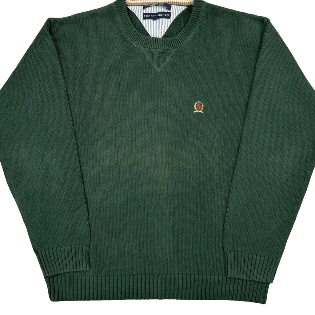 Tommy Hilfiger Jumper - XL Green Cotton - Image 4