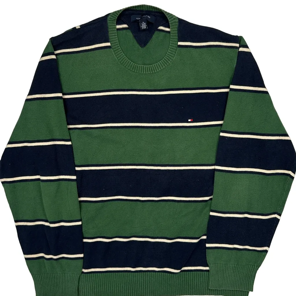 Tommy Hilfiger Striped Jumper - XL Green Cotton - Image 4