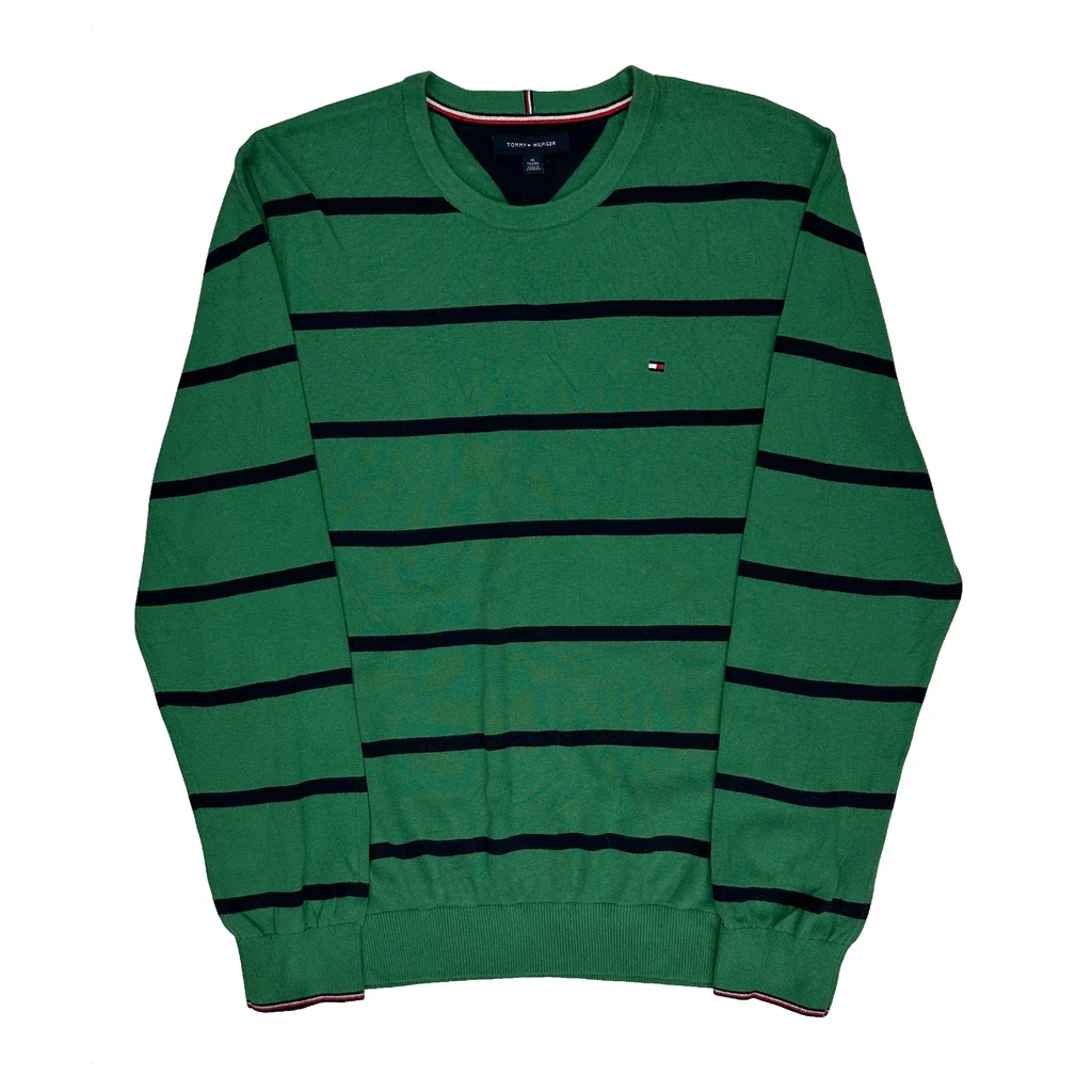 Tommy Hilfiger Striped Jumper - XL Green Cotton