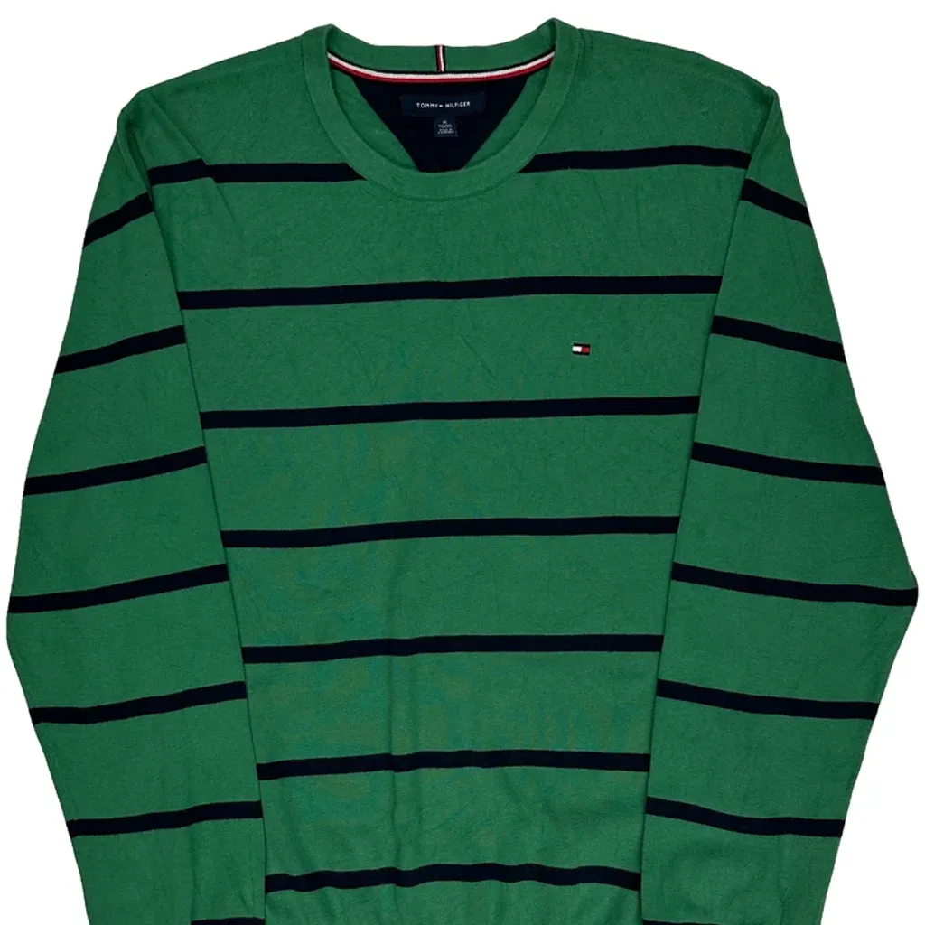 Tommy Hilfiger Striped Jumper - XL Green Cotton - Image 5