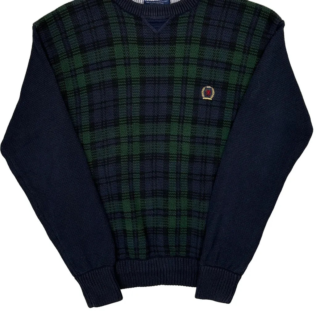 Tommy Hilfiger Checked Jumper - Large Navy Cotton - Image 4