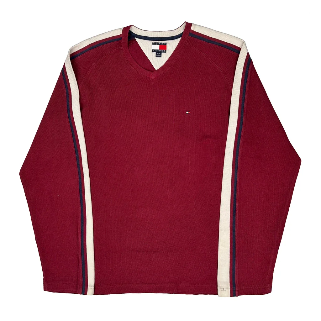 Tommy Hilfiger Striped Jumper - XL Red Cotton