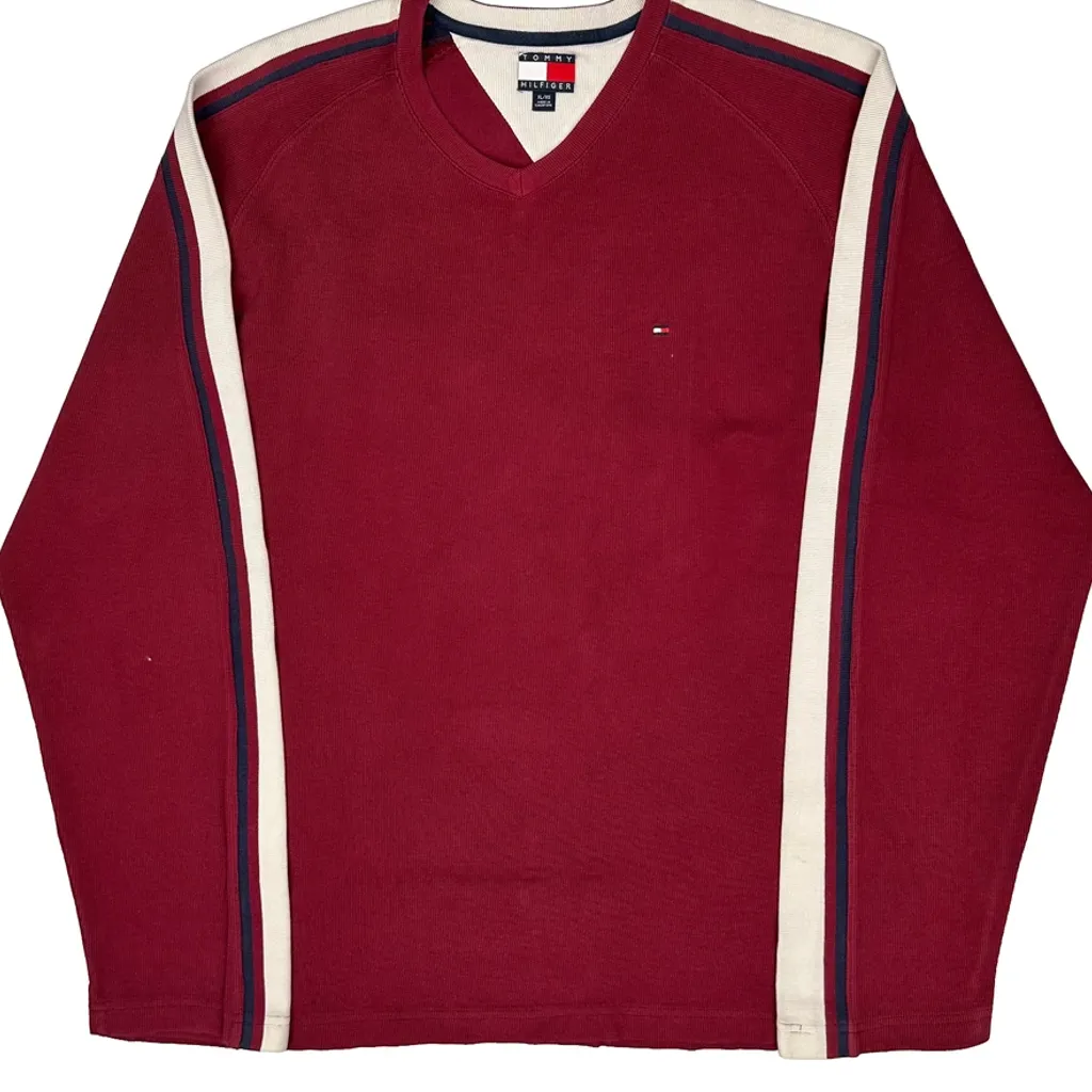 Tommy Hilfiger Striped Jumper - XL Red Cotton - Image 4
