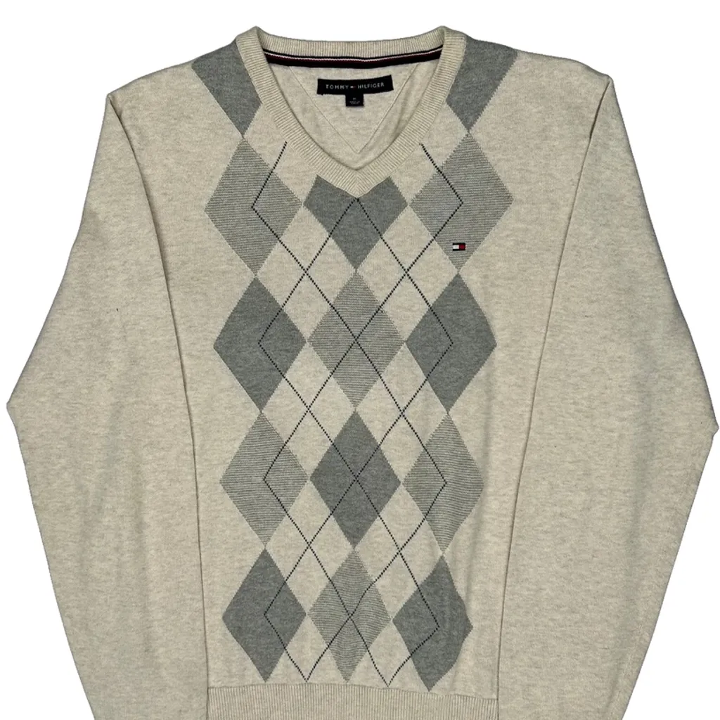 Tommy Hilfiger Argyle Jumper - Medium Beige Cotton - Image 4