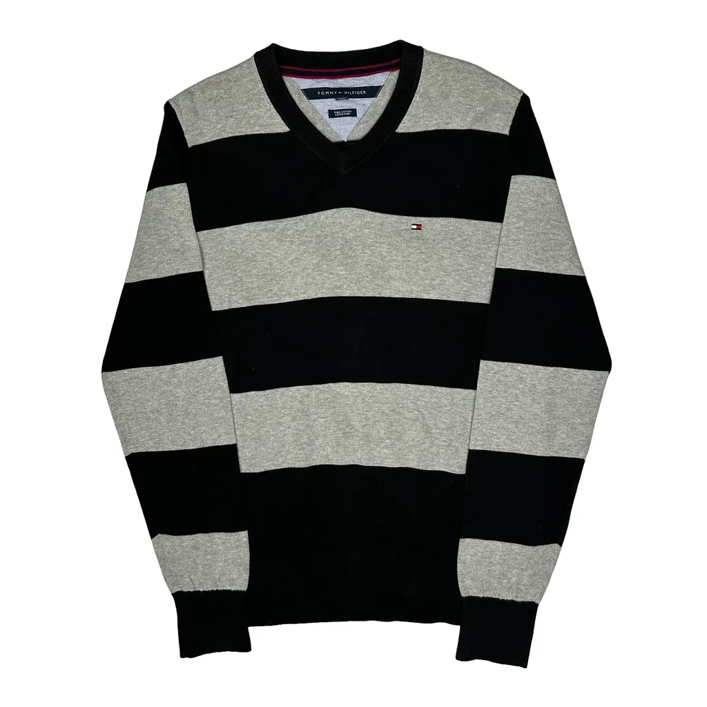 Tommy Hilfiger Striped Jumper - Medium Black Cotton