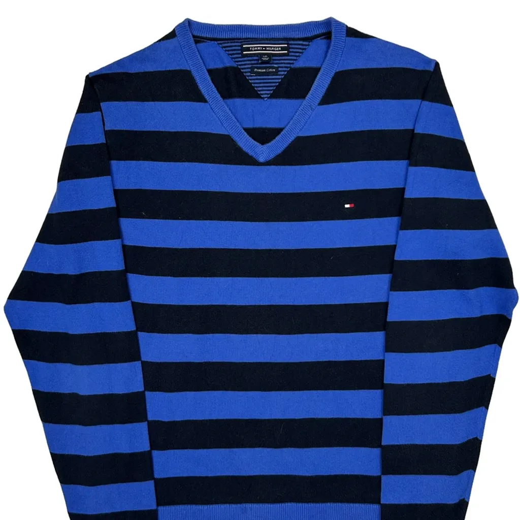 Tommy Hilfiger Striped Jumper - Large Blue Cotton - Image 4
