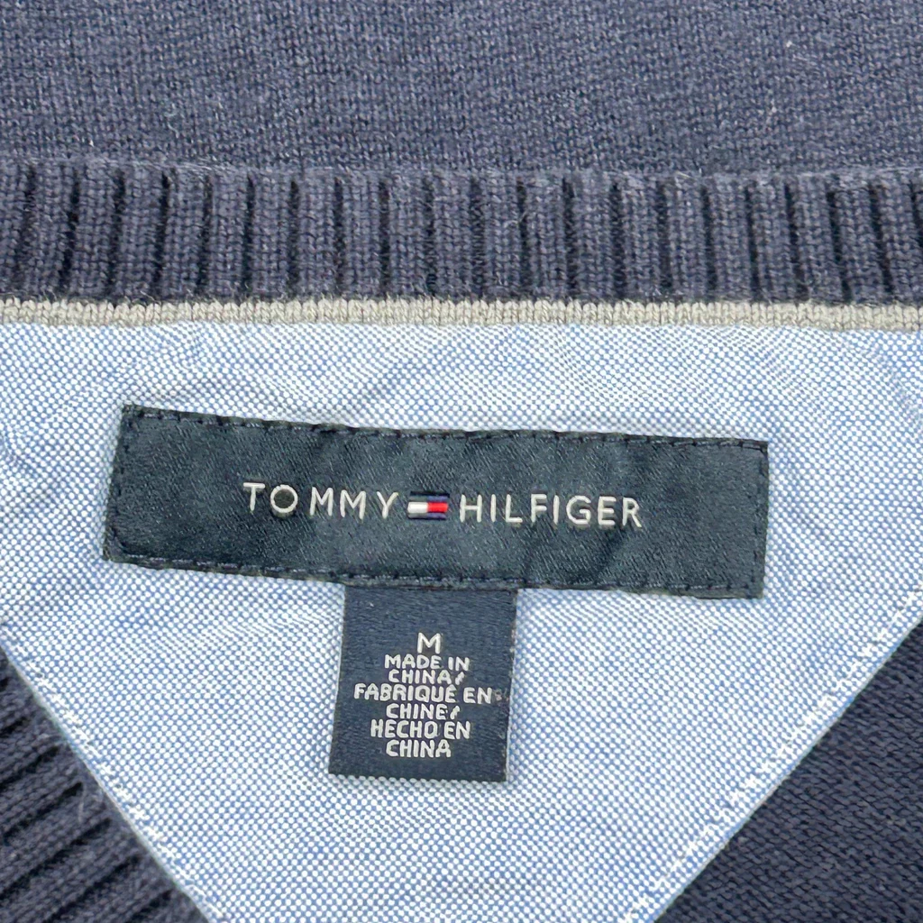 Tommy Hilfiger V-Neck Jumper - Medium Blue Cotton - Image 4