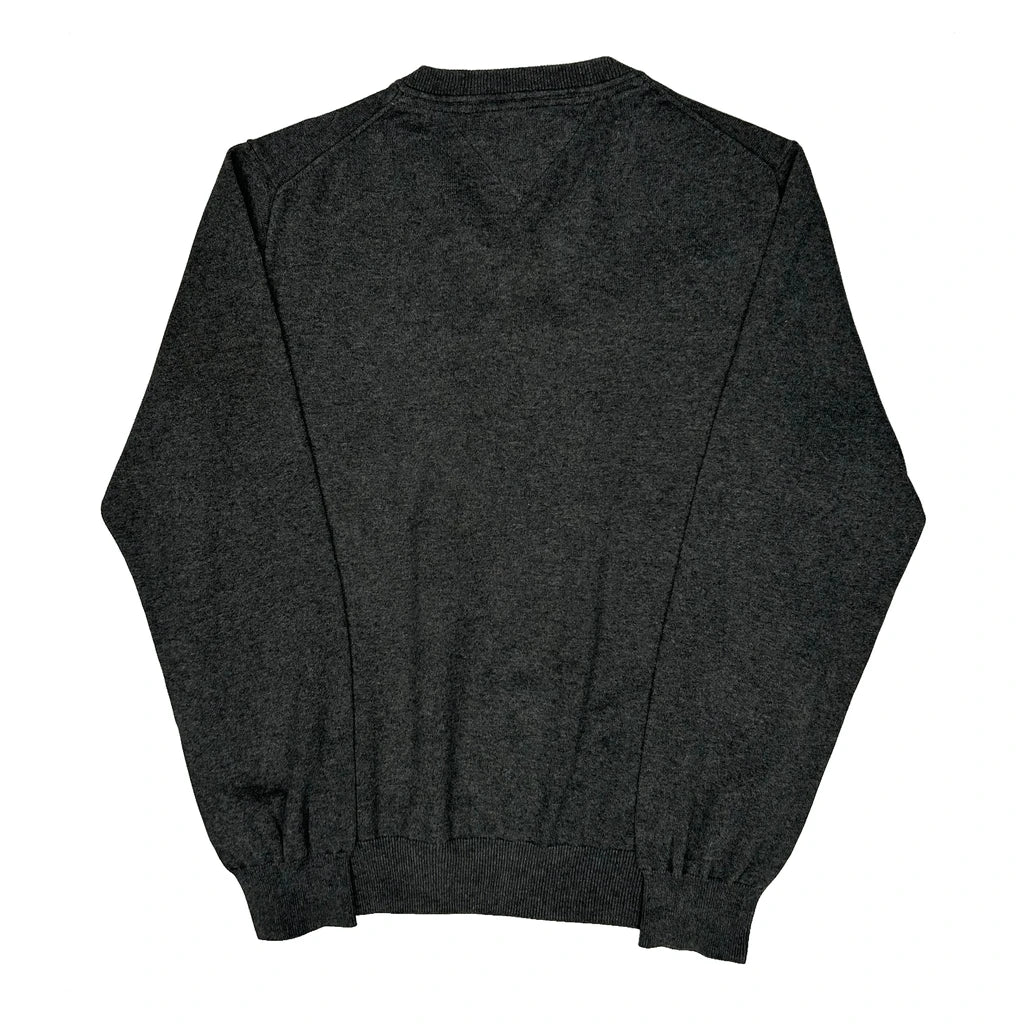 Tommy Hilfiger V-Neck Jumper - Large Grey Cotton - Image 2
