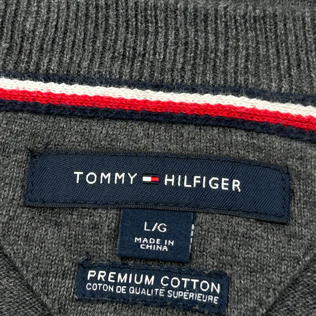 Tommy Hilfiger V-Neck Jumper - Large Grey Cotton - Image 4