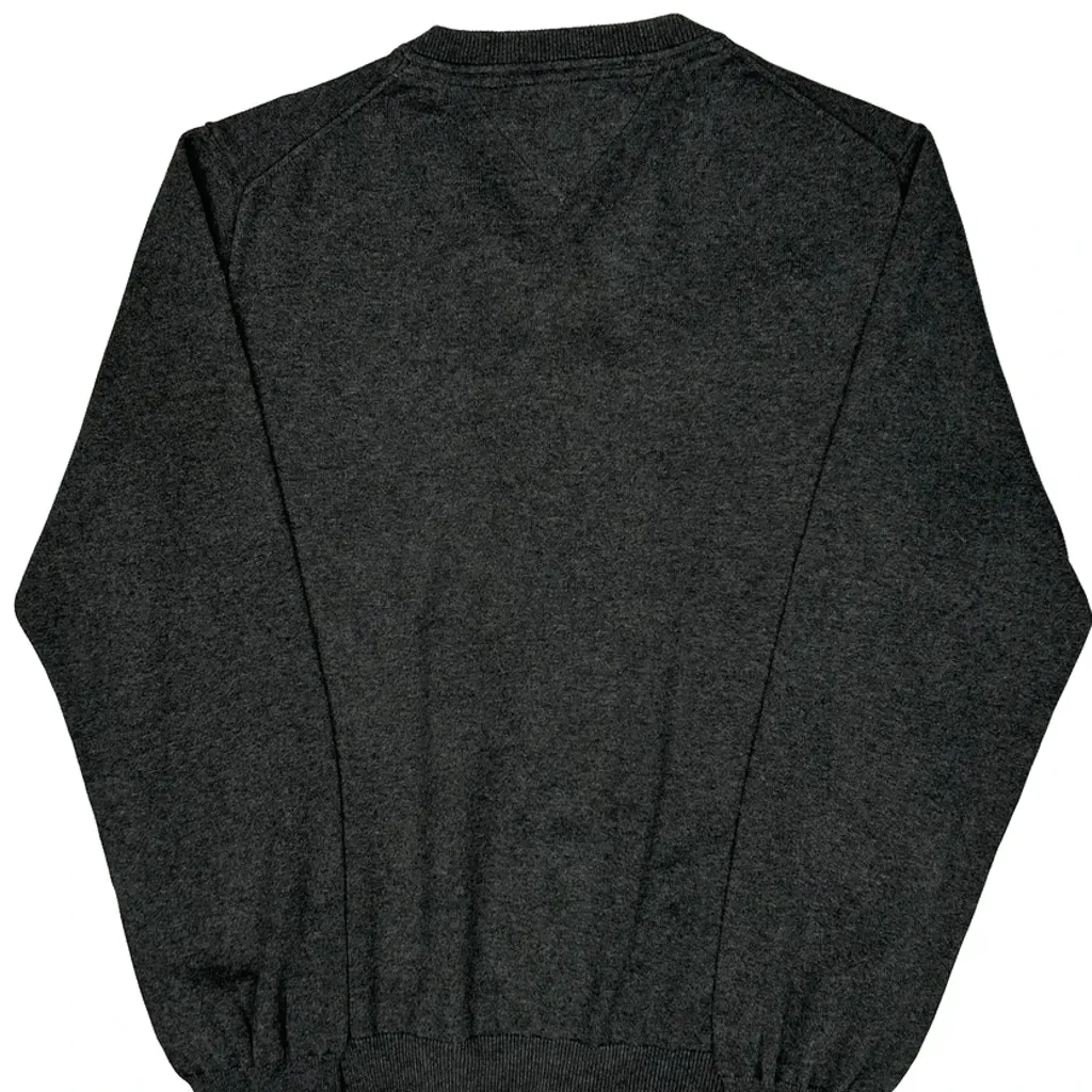 Tommy Hilfiger V-Neck Jumper - Large Grey Cotton - Image 8