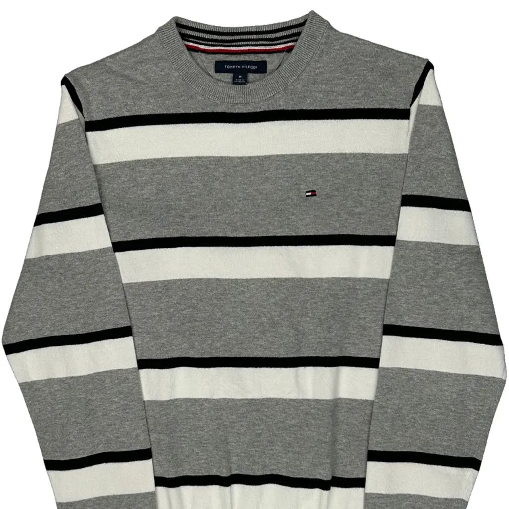 Tommy Hilfiger Striped Jumper - Medium Grey Cotton - Image 4
