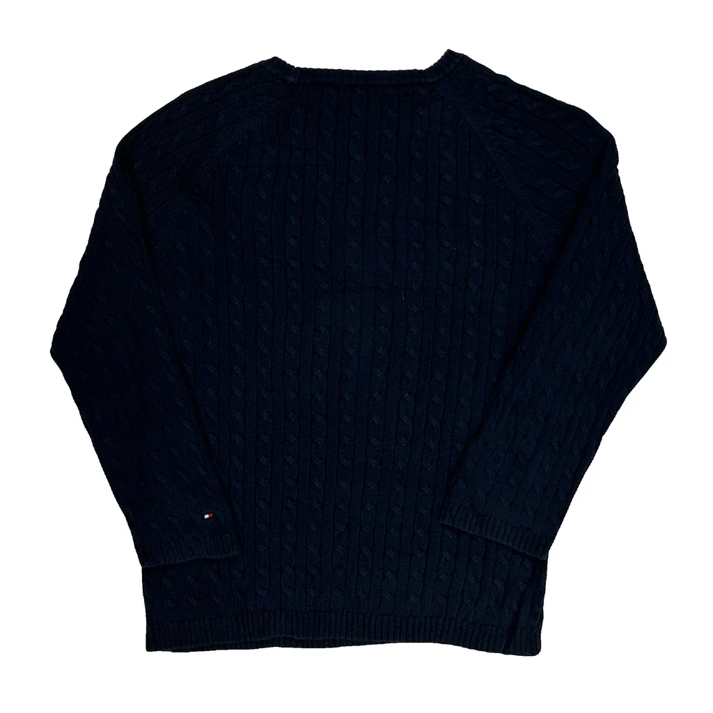 Tommy Hilfiger Cable Knit Jumper - Medium Navy Cotton - Image 2