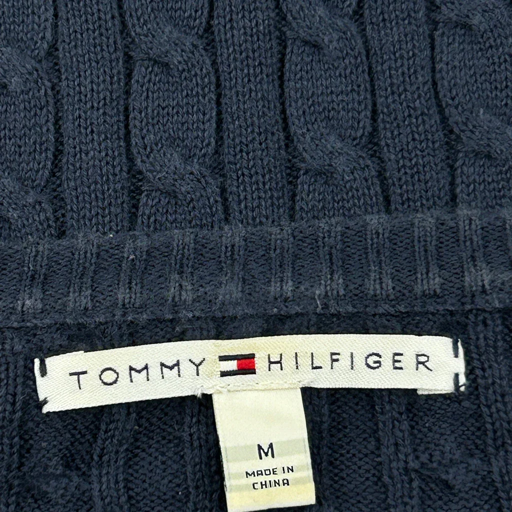 Tommy Hilfiger Cable Knit Jumper - Medium Navy Cotton - Image 3