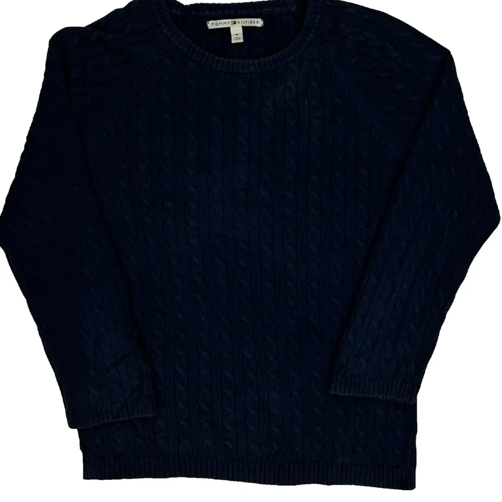 Tommy Hilfiger Cable Knit Jumper - Medium Navy Cotton - Image 5