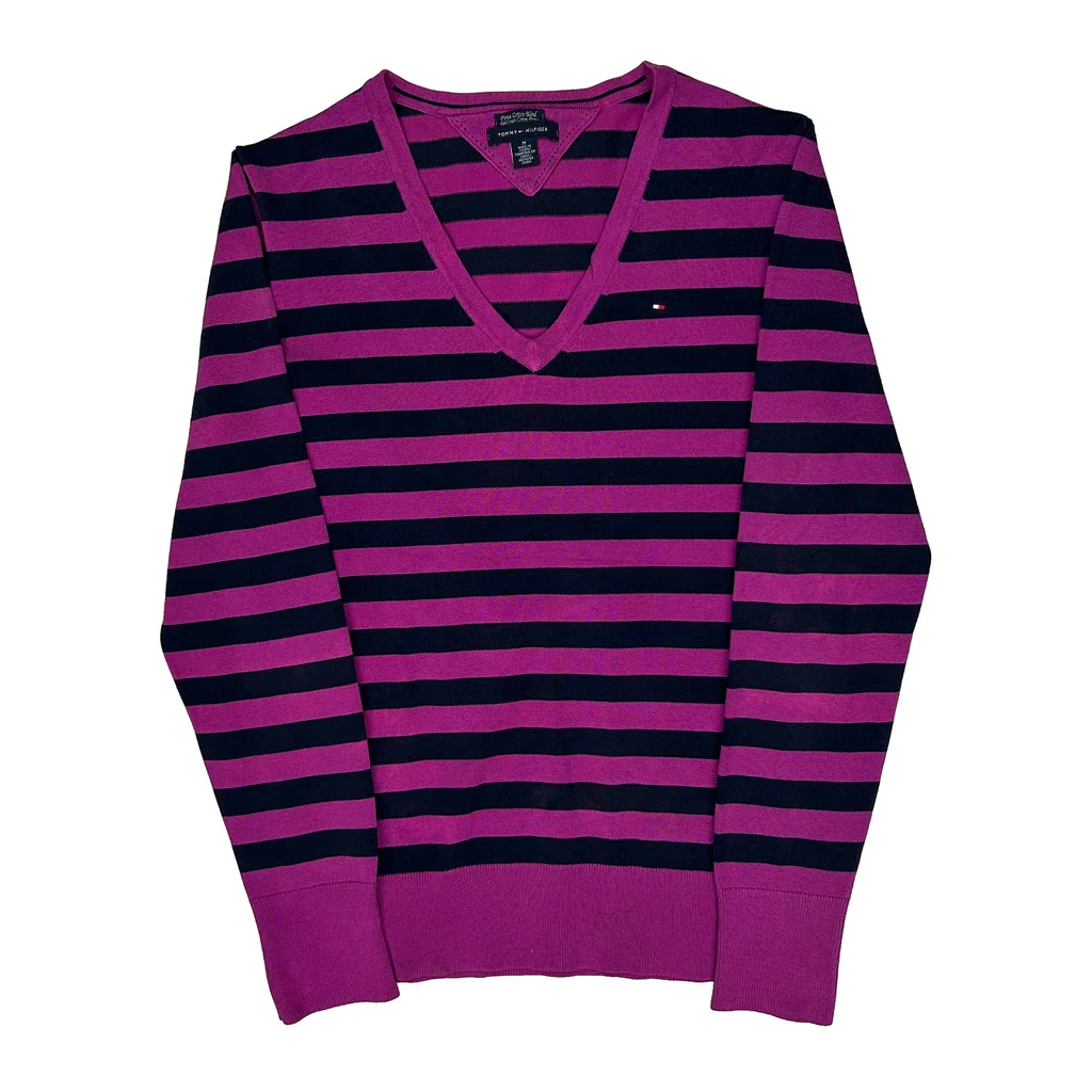 Tommy Hilfiger Striped Jumper - Medium Purple Cotton Blend