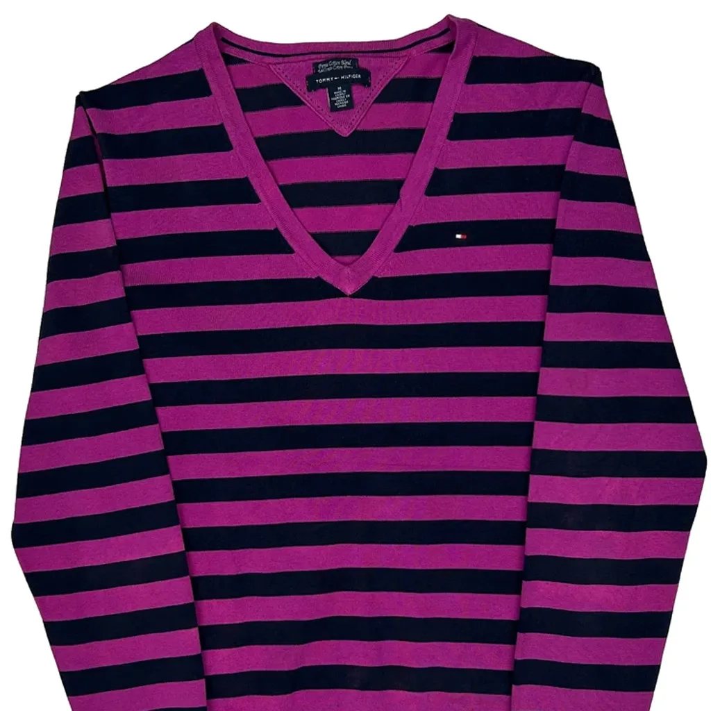 Tommy Hilfiger Striped Jumper - Medium Purple Cotton Blend - Image 4