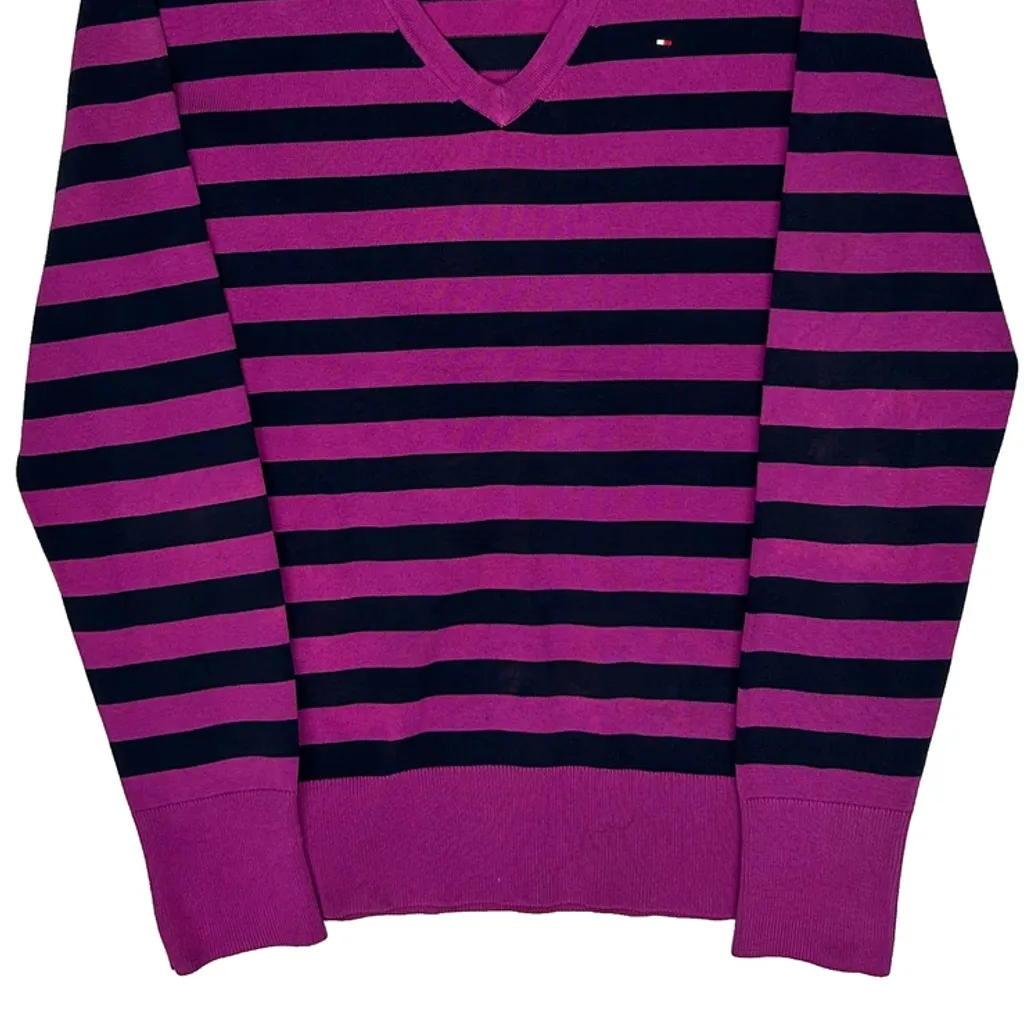 Tommy Hilfiger Striped Jumper - Medium Purple Cotton Blend - Image 5