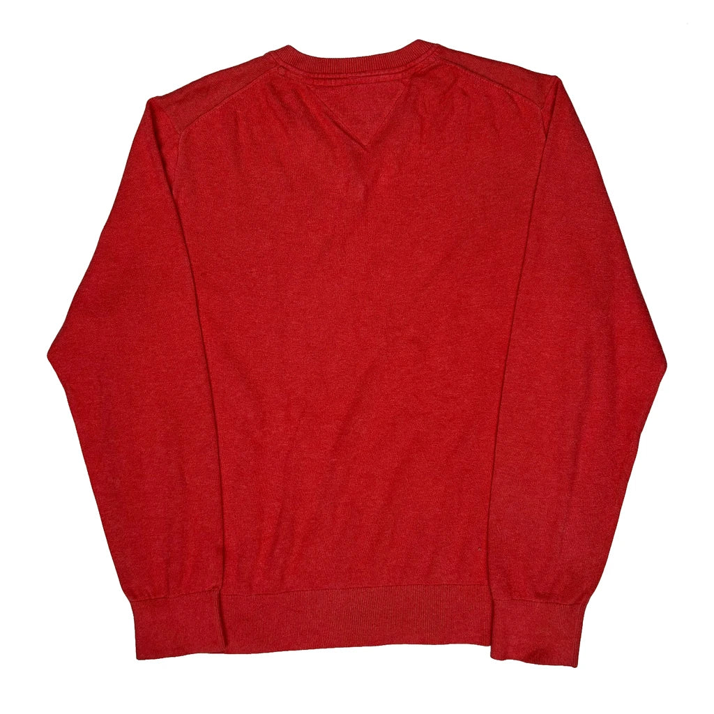 Tommy Hilfiger V-Neck Jumper - XL Red Cotton - Image 2