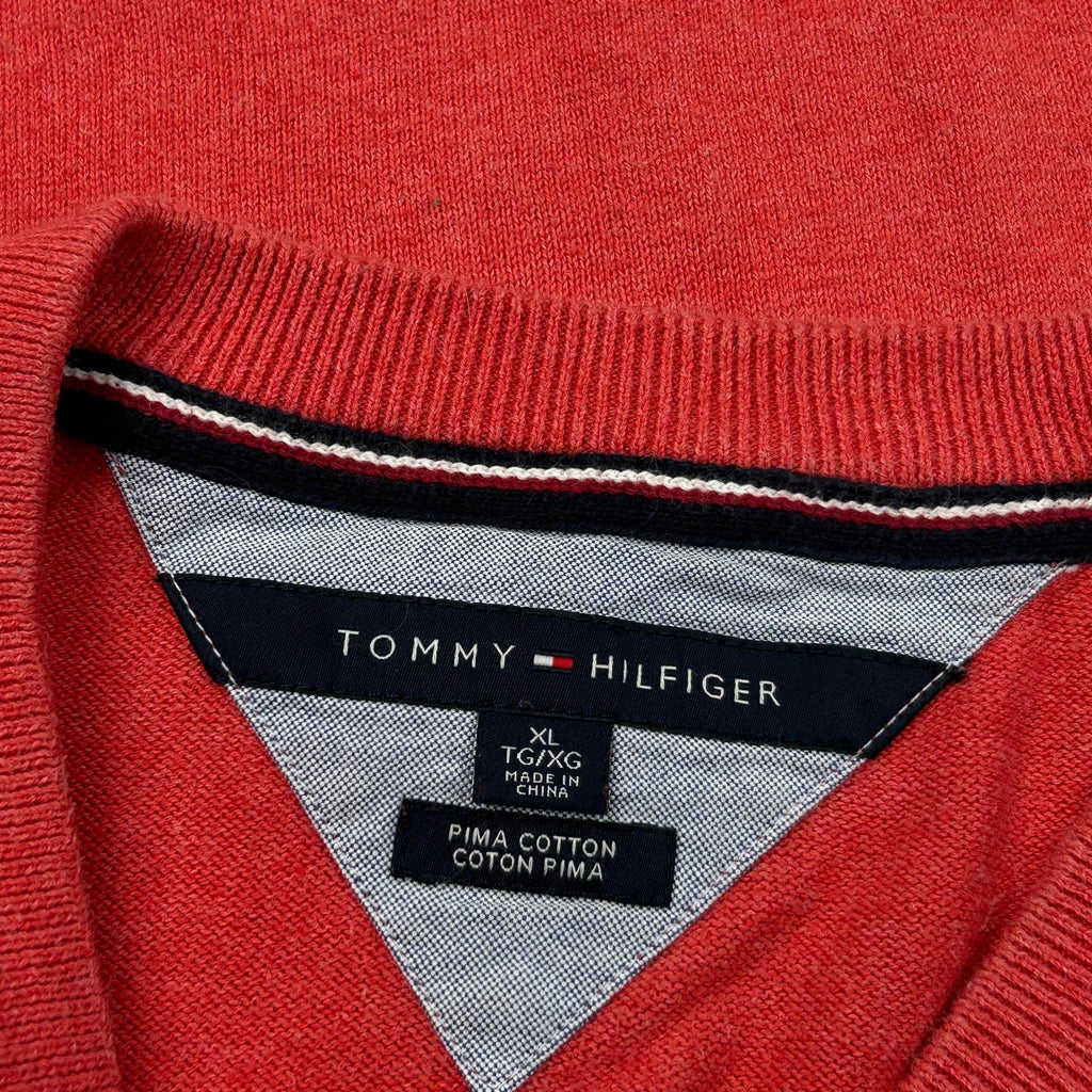 Tommy Hilfiger V-Neck Jumper - XL Red Cotton - Image 3