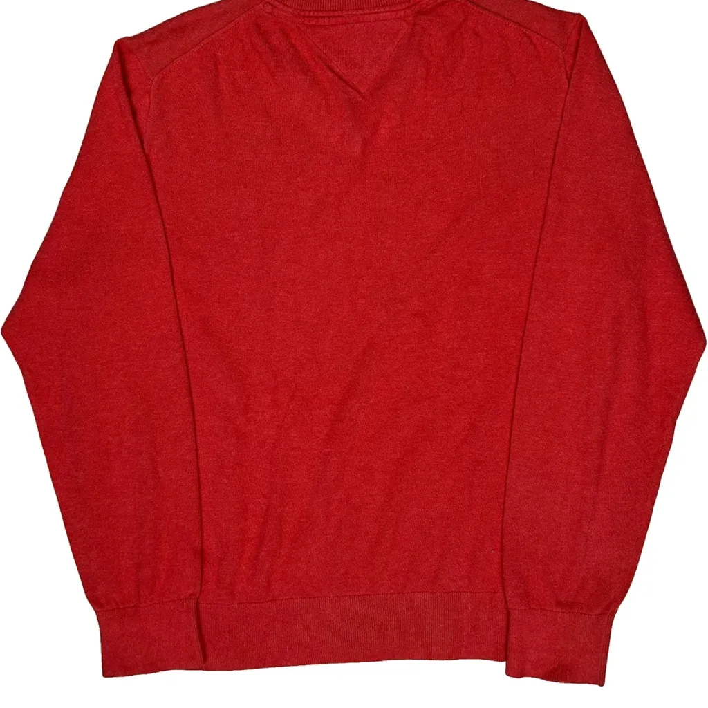Tommy Hilfiger V-Neck Jumper - XL Red Cotton - Image 7