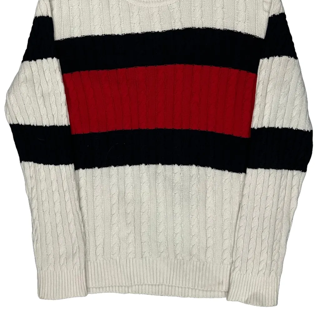 Tommy Hilfiger Striped Jumper - Large White Cotton - Image 4