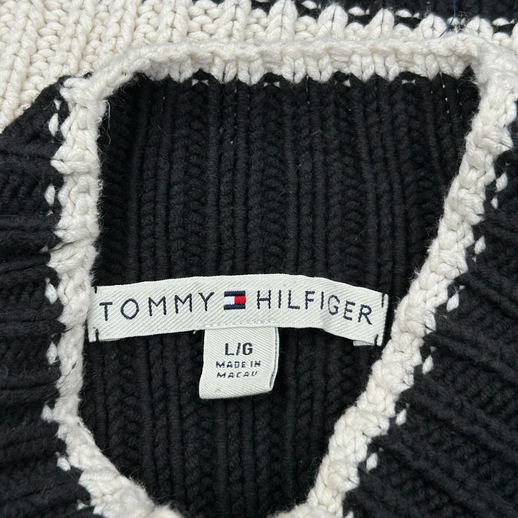 Tommy Hilfiger Striped Jumper - Large White Wool - Image 3