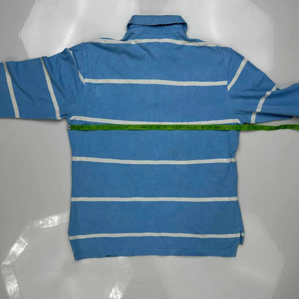 Tommy Hilfiger Striped Long Sleeve Polo Shirt - Large Blue Cotton - Image 3